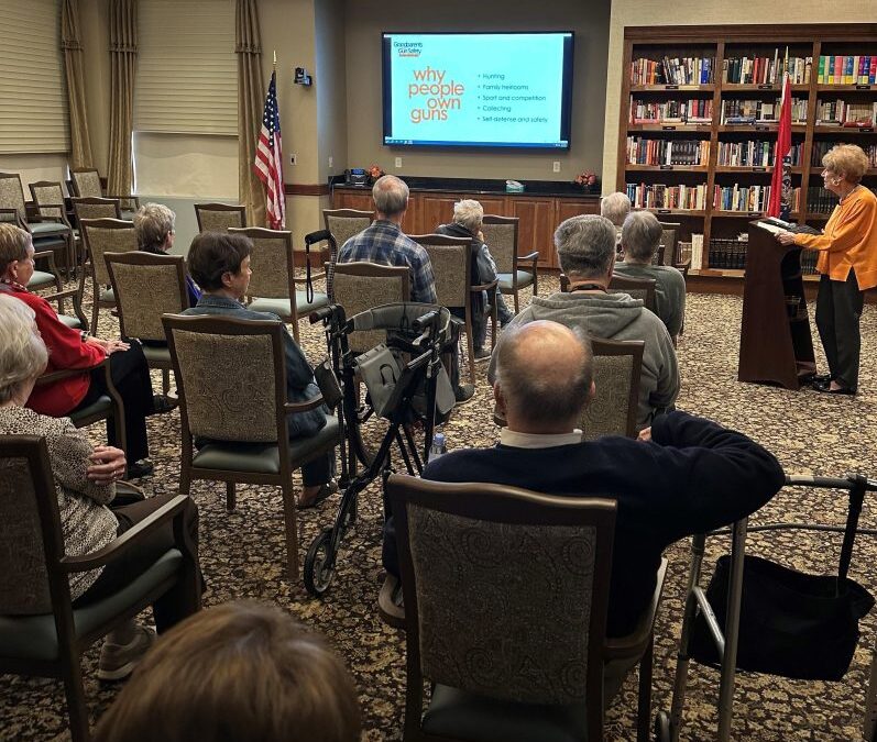 Judy Sherry, founder of Grandparents for Gun Safety, speaking recently at Bishop Spencer Place